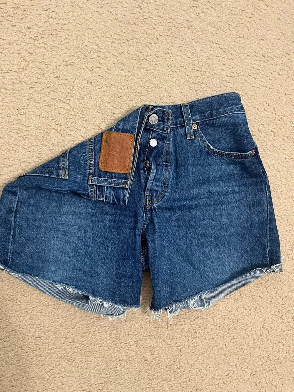 Levi's Dark Blue Raw-Hem Denim Shorts